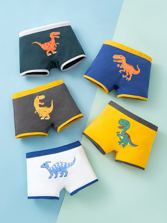 Dinosaur Pattern Comfy Boxers Toddler Boys Underwear 95% Cotton Soft Breathable 5 Pcs