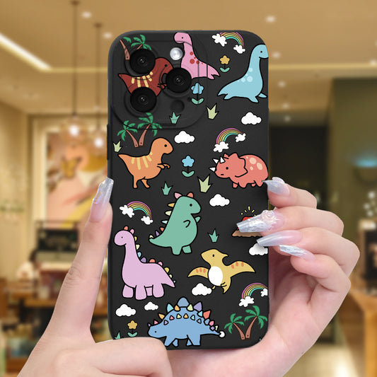 iPhone Dinosaur Pattern Aesthetic Full Lens Protection Phone Case Frosted Feel Shockproof Cover