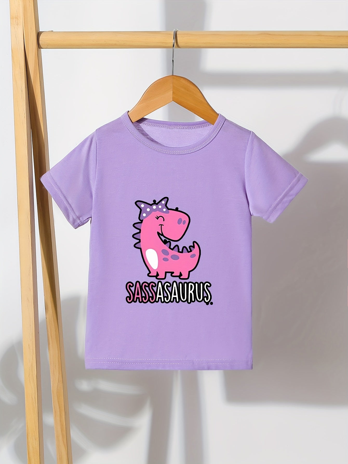 Girls Cute Dino Print Short Sleeve T-shirt Pullover For Summer